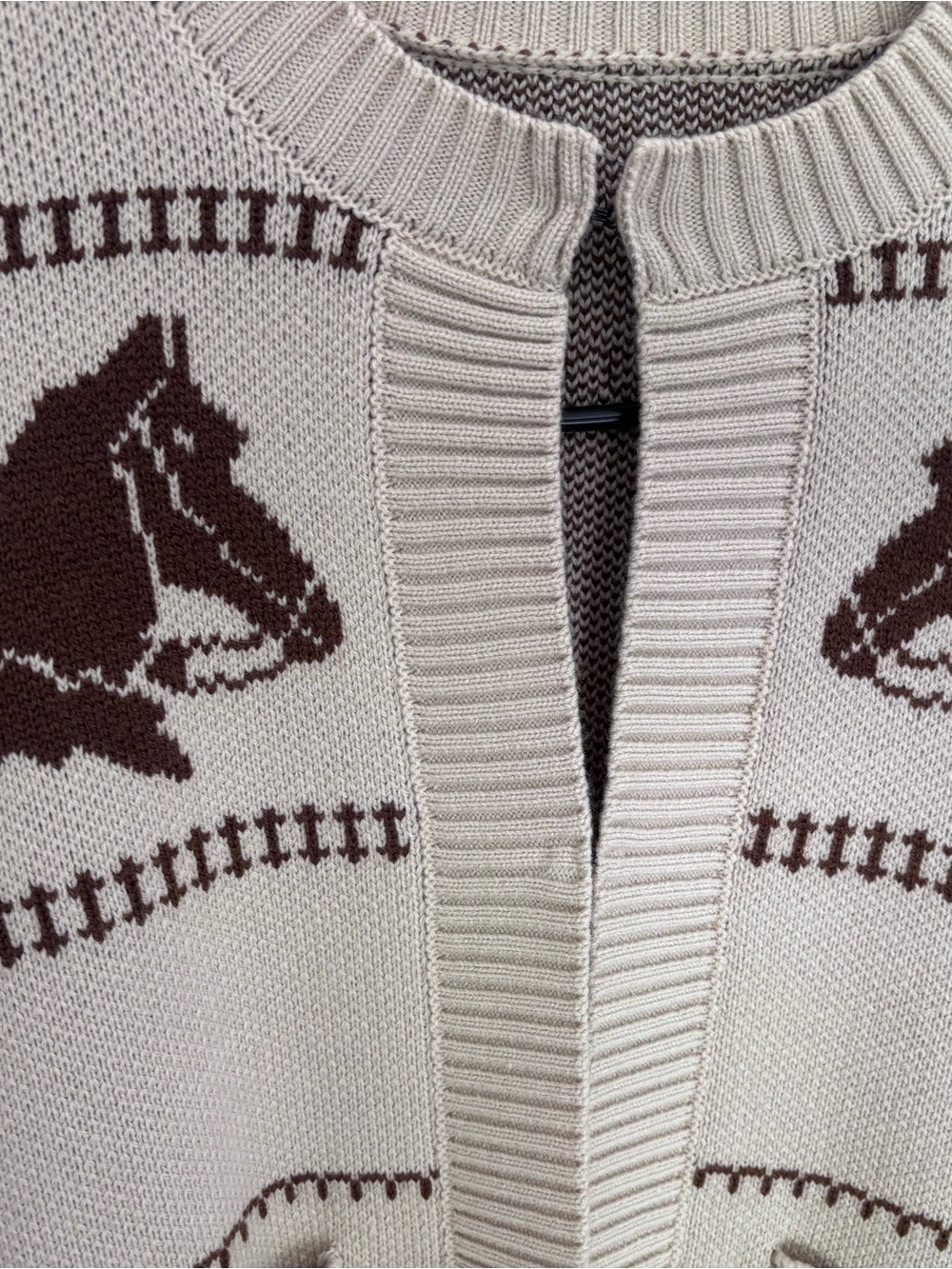 Commense Cream and Brown Horse Motif Fringe Cardigan - Picture 2 of 3